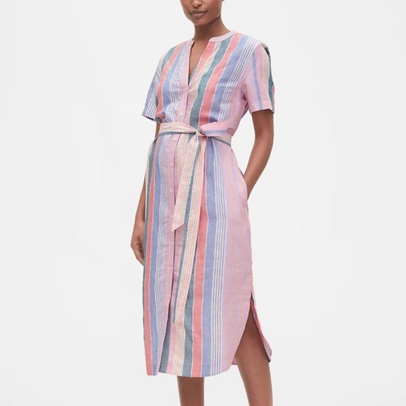 GAP Dresses & Skirts - GAP Striped Midi Shirtdress in Linen-Cotton Size 6